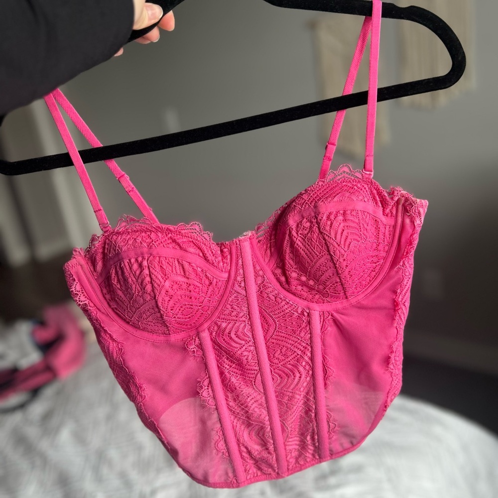 refuge Bright Pink Lace Bustier with Adjustable Straps